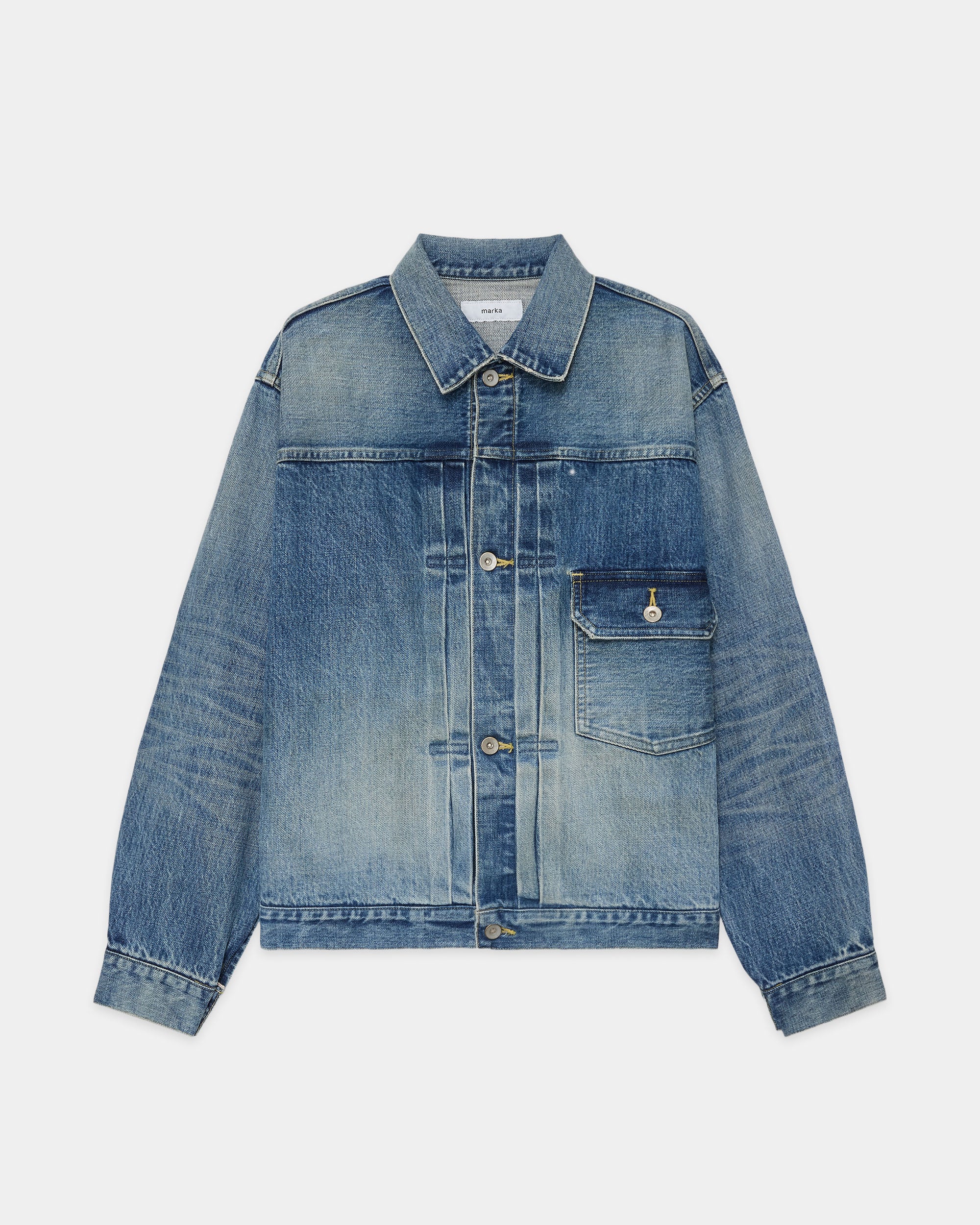 オーガニックコットン 13.5oz セルビッチデニム / Type-1デニムジャケット, Used Washed