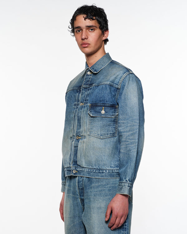 ORGANIC COTTON 13.5oz SELVEDGE DENIM TYPE-1 DENIM JACKET, Used Washed