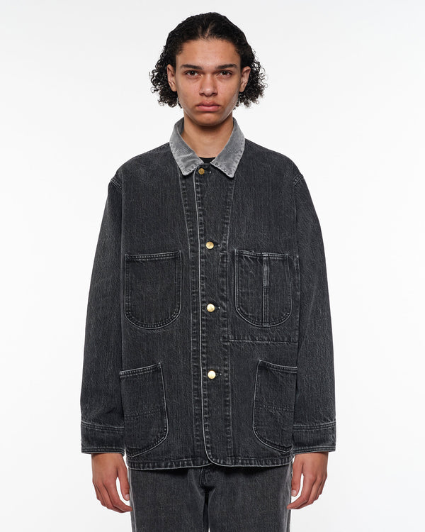 ORGANIC COTTON 13.5oz SELVEDGE DENIM COVERALL JACKET, Faded Black