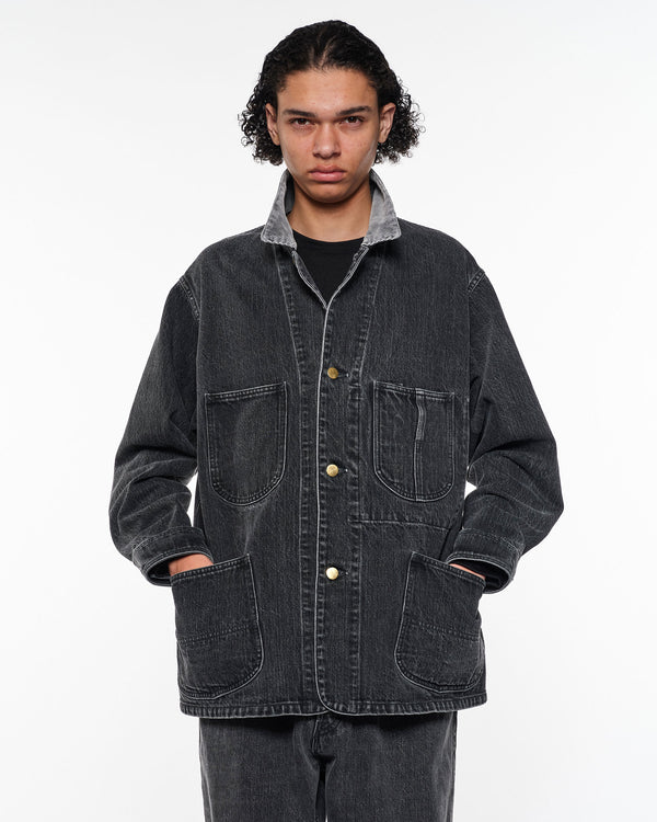 ORGANIC COTTON 13.5oz SELVEDGE DENIM COVERALL JACKET, Faded Black