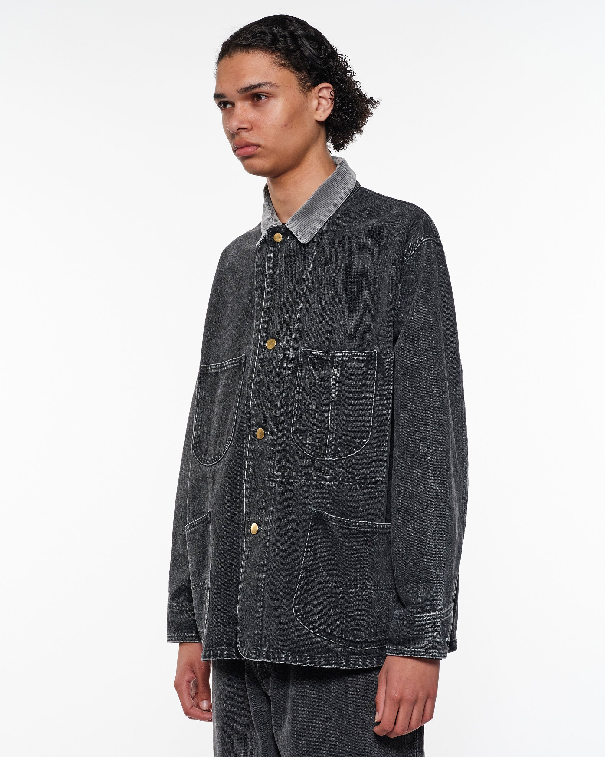 ORGANIC COTTON 13.5oz SELVEDGE DENIM COVERALL JACKET, Faded Black