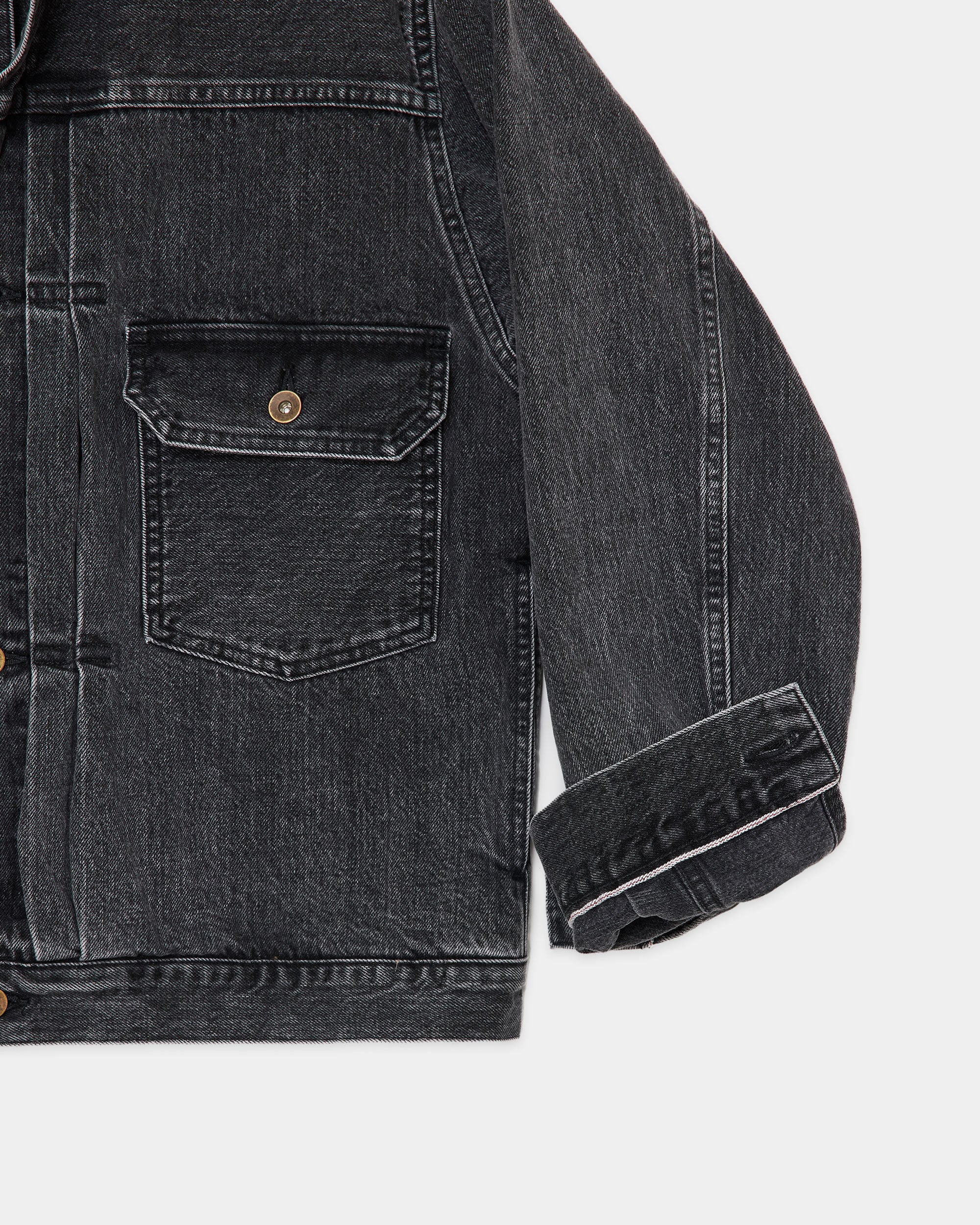 オーガニックコットン 13.5oz セルビッチデニム / Type-1デニムジャケット, Faded Black