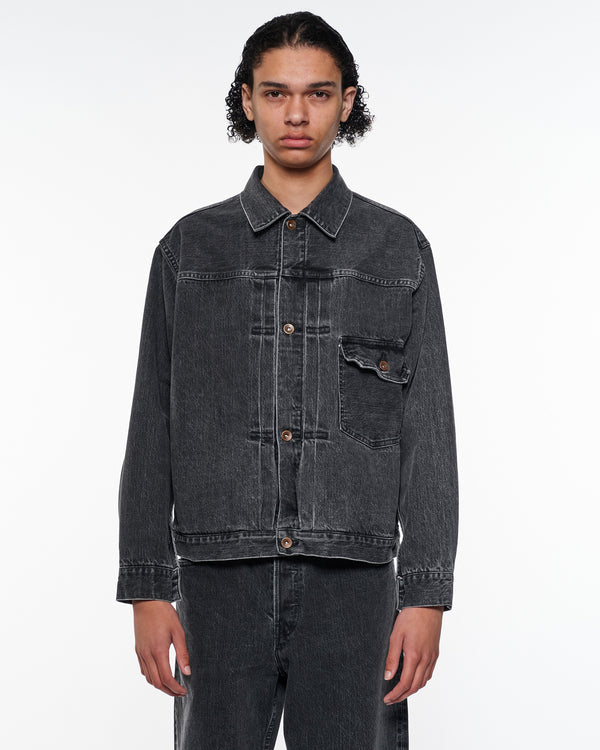 ORGANIC COTTON 13.5oz SELVEDGE DENIM TYPE-1 DENIM JACKET, Faded Black