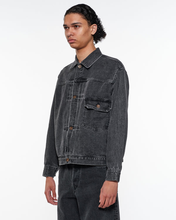 ORGANIC COTTON 13.5oz SELVEDGE DENIM TYPE-1 DENIM JACKET, Faded Black