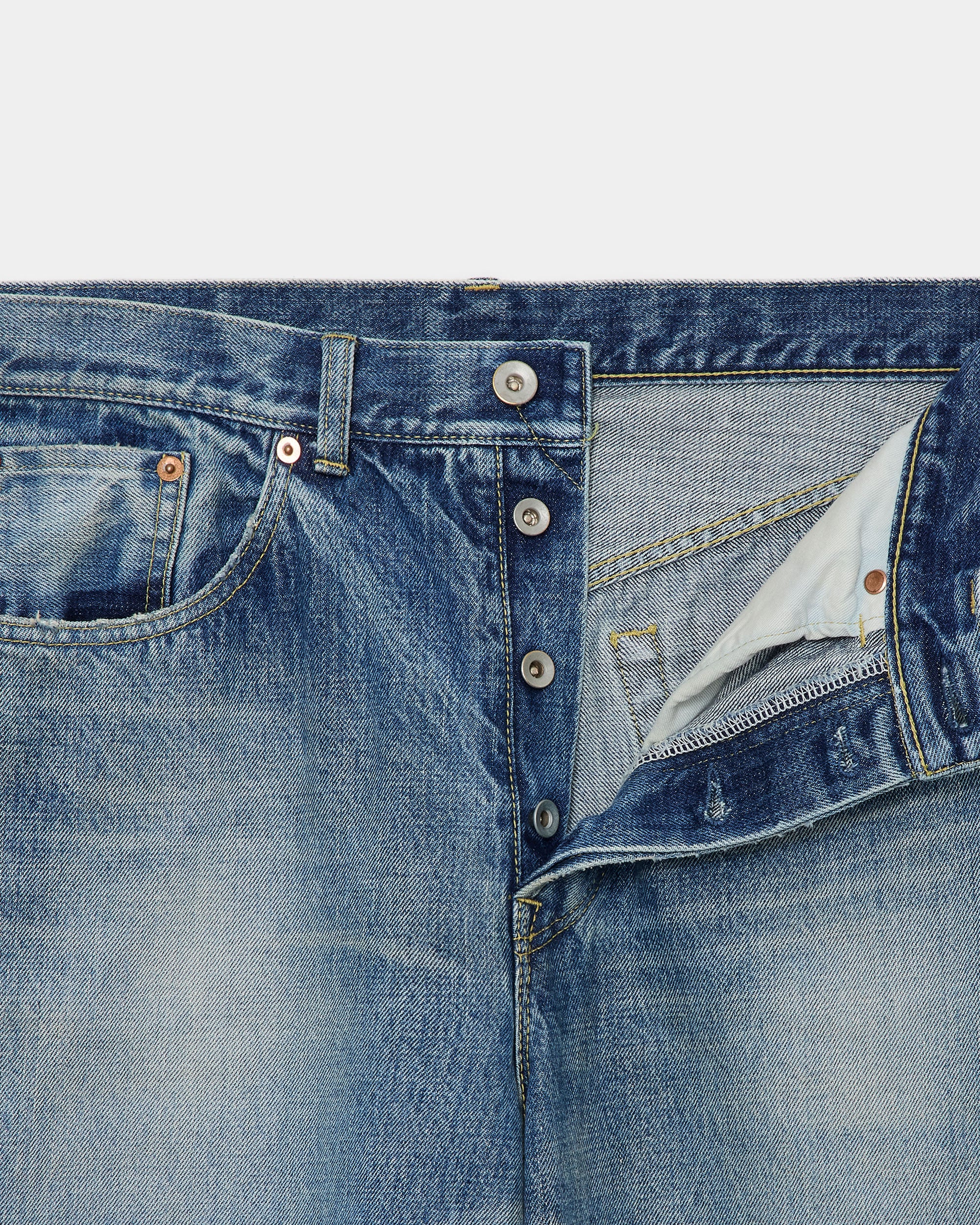 ORGANIC COTTON 13.5oz SELVEDGE DENIM WIDE LEG JEANS, Used Washed