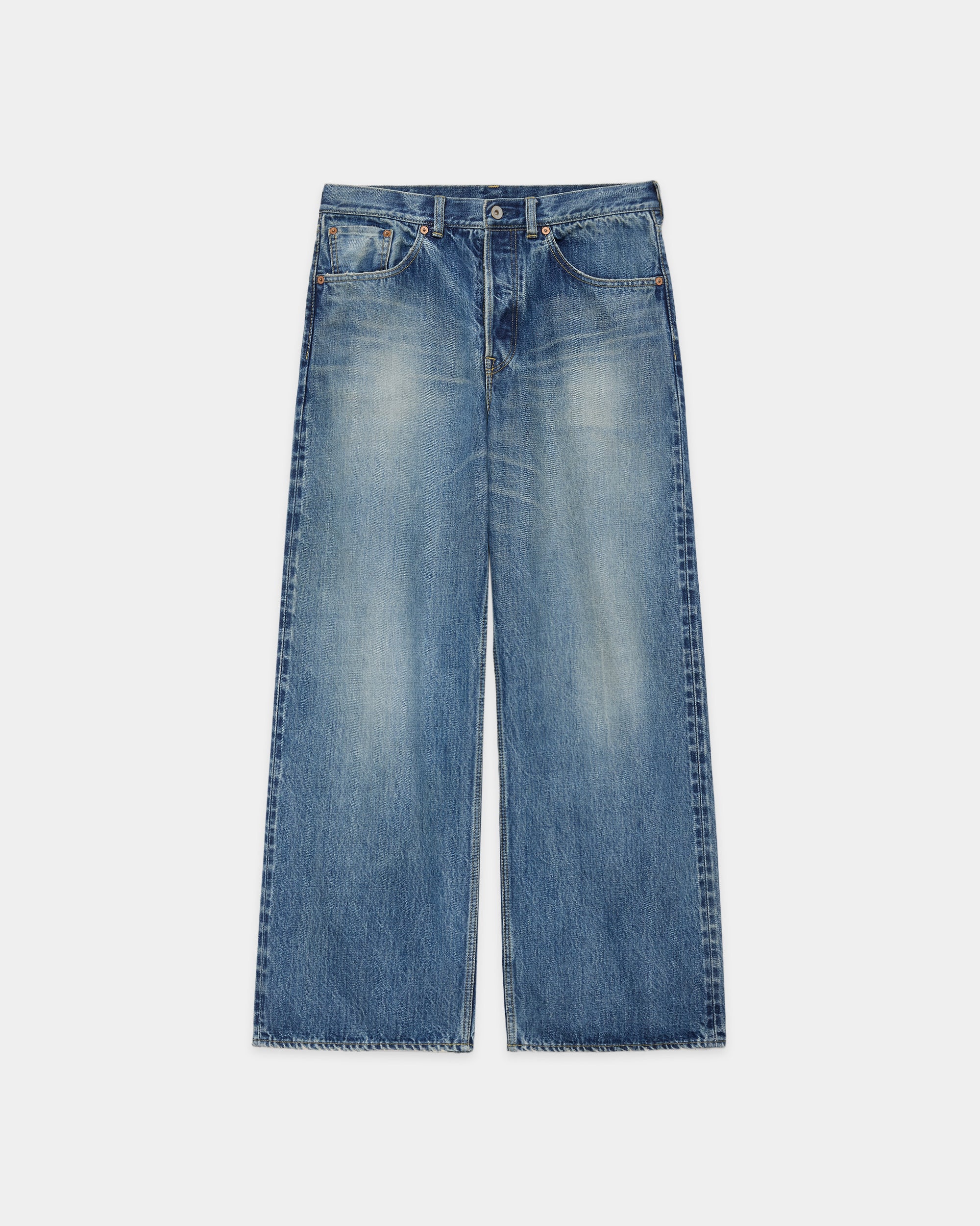 ORGANIC COTTON 13.5oz SELVEDGE DENIM WIDE LEG JEANS, Used Washed