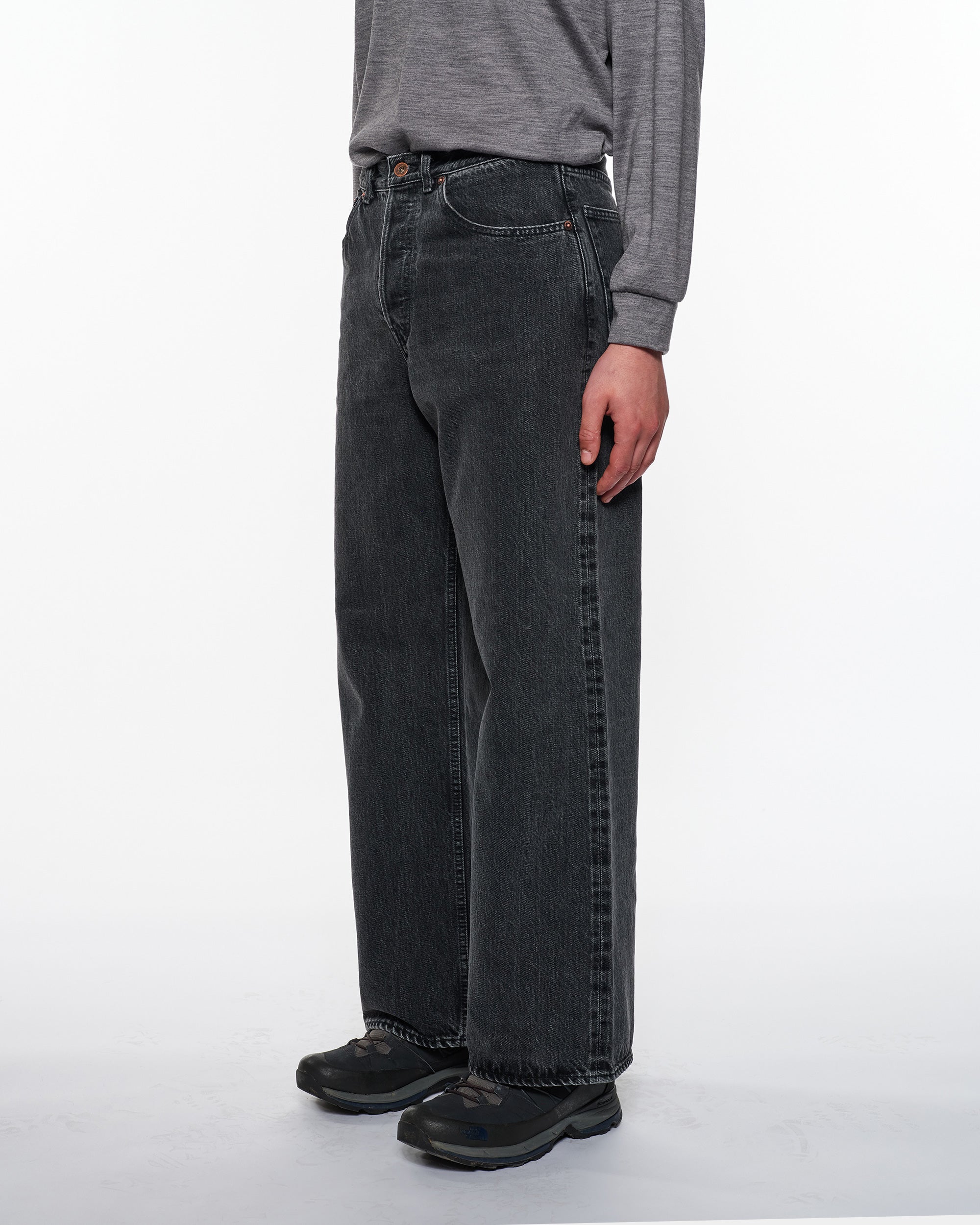 ORGANIC COTTON 13.5oz SELVEDGE DENIM WIDE LEG JEANS, Faded Black
