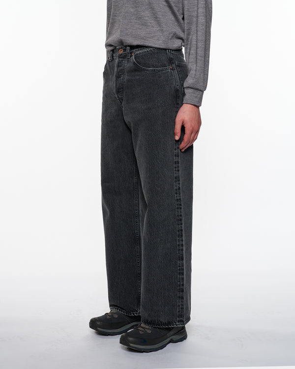 ORGANIC COTTON 13.5oz SELVEDGE DENIM WIDE LEG JEANS, Faded Black