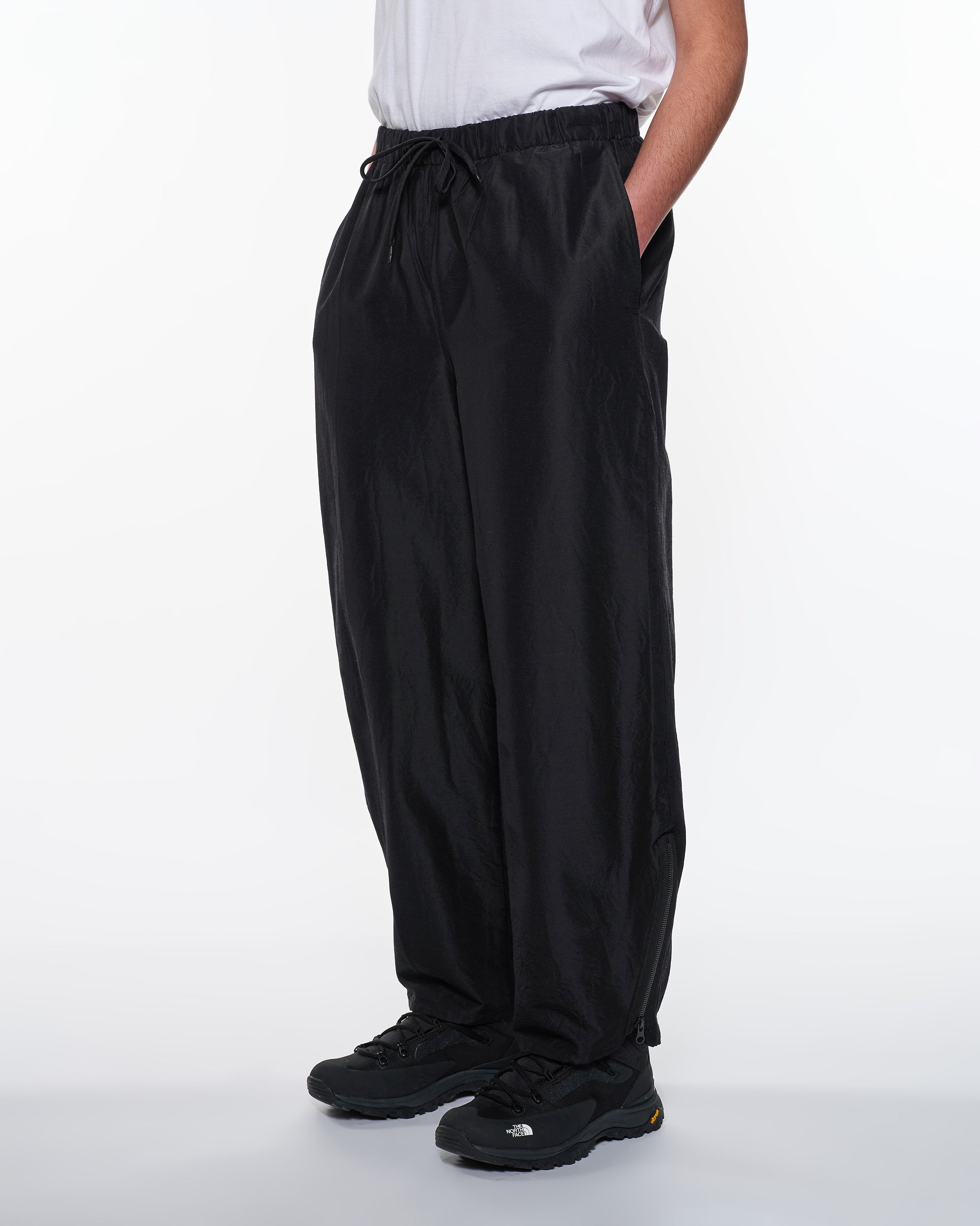 ウールシルク高密度タイプライター / アジャスタブルヘムイージーワイドパンツ, Chambray Black
