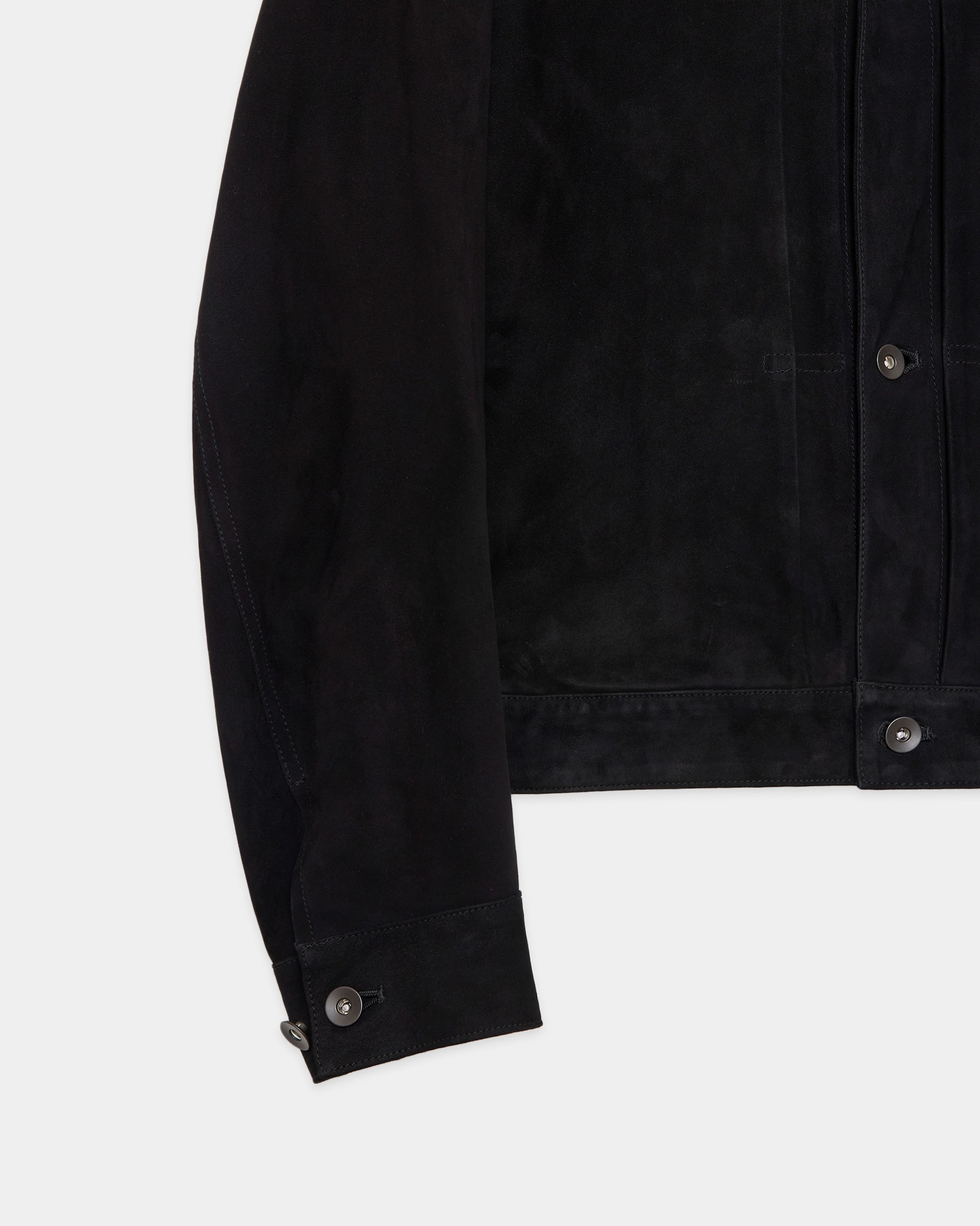 Goat Suede Suede Trucker Jacket, Black