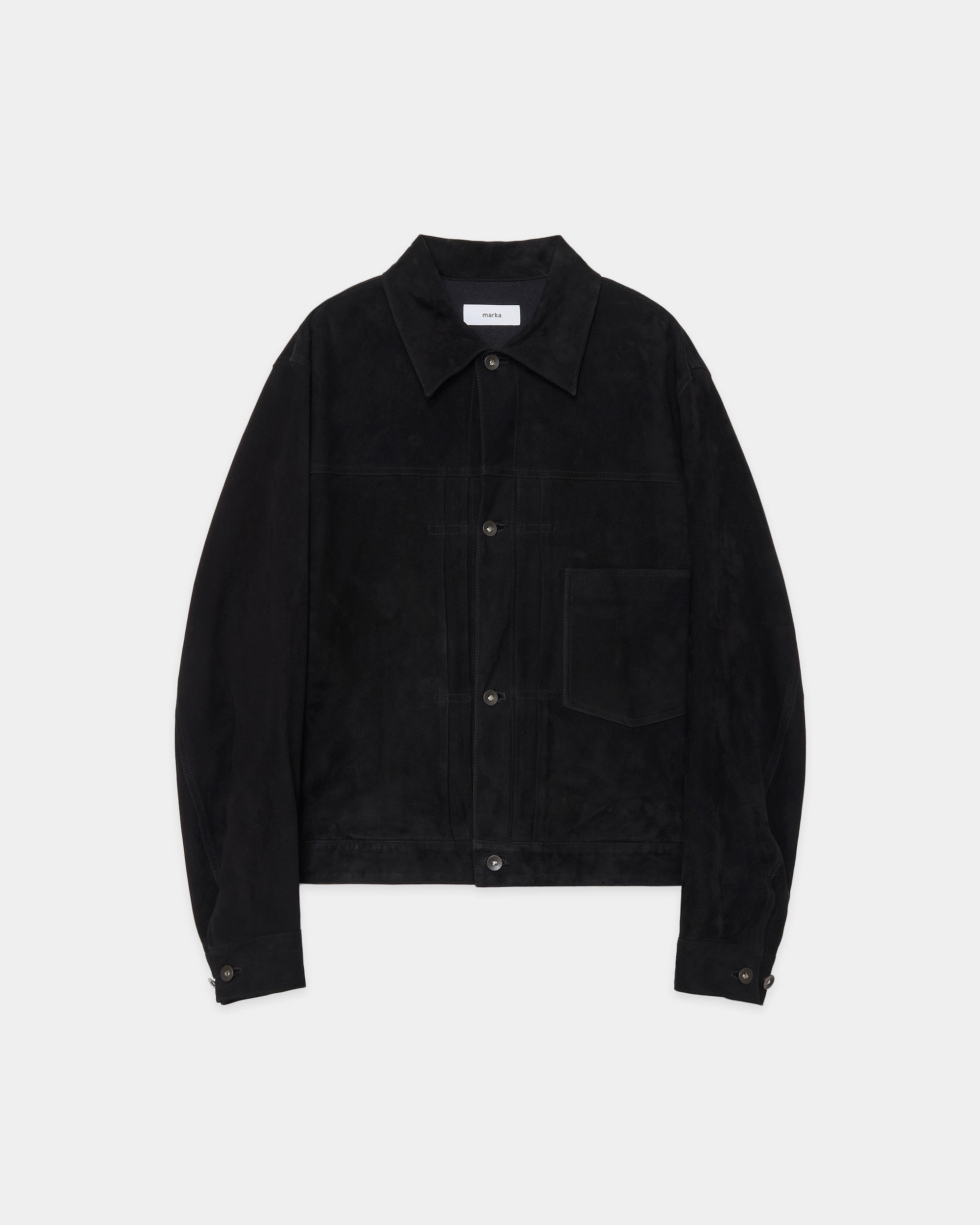 Goat Suede Suede Trucker Jacket, Black