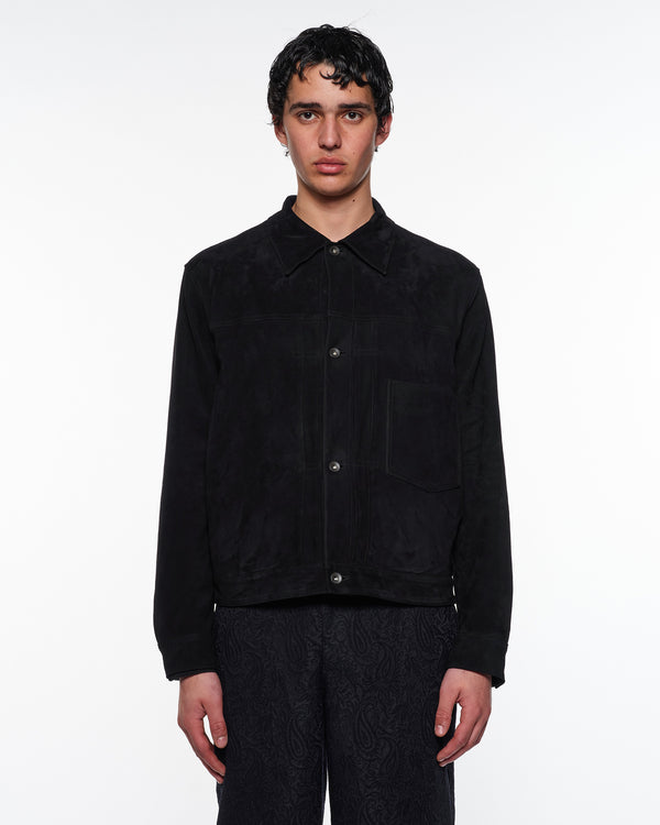 Goat Suede Suede Trucker Jacket, Black