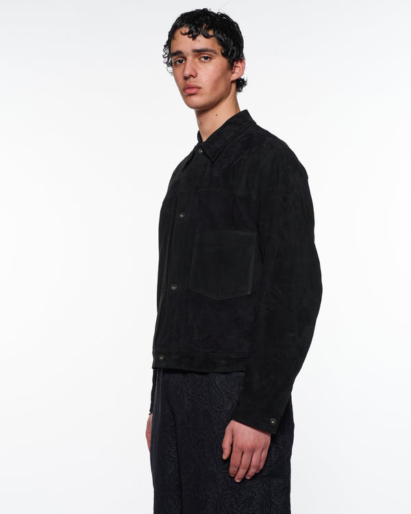 Goat Suede Suede Trucker Jacket, Black
