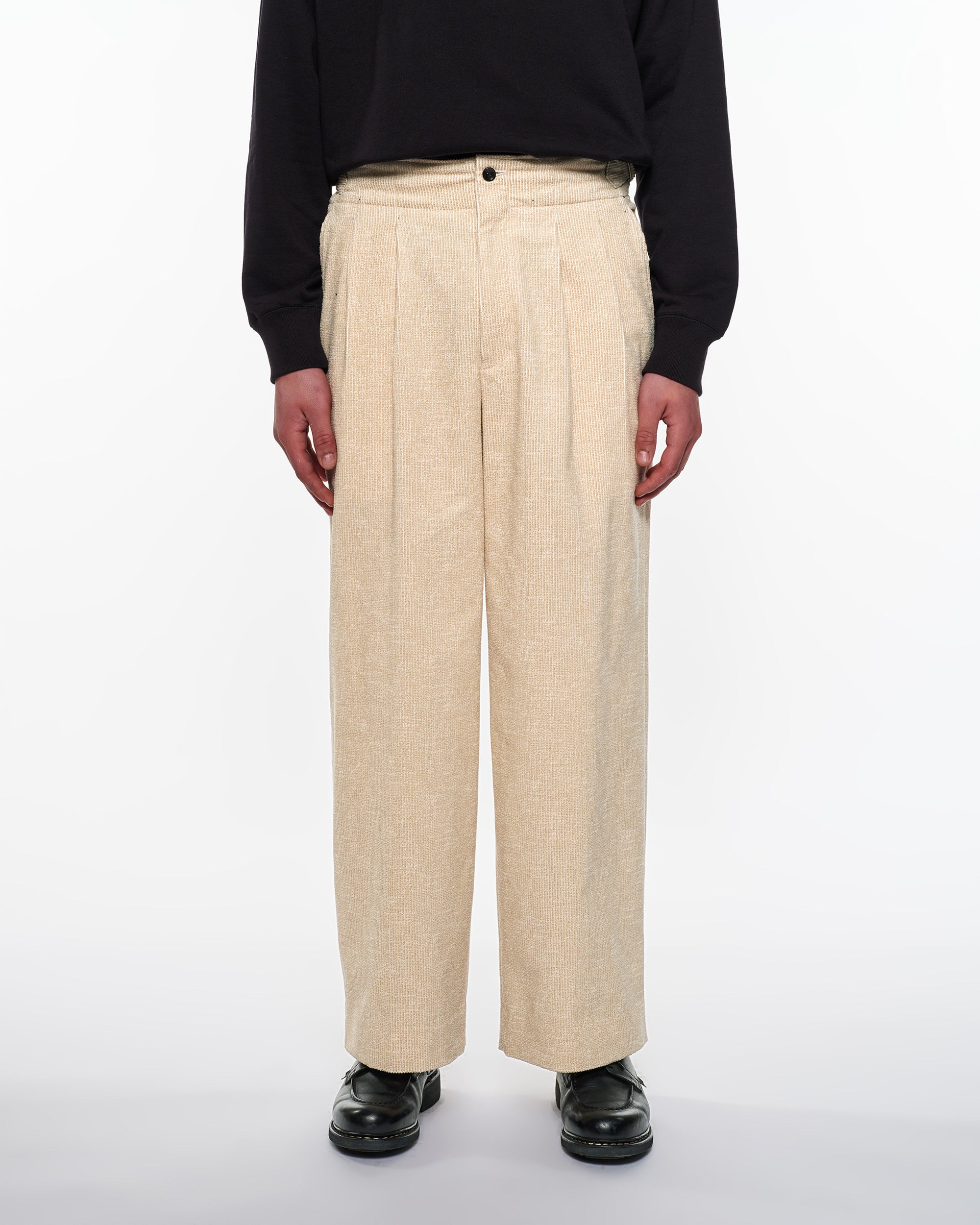 Organic Cotton 8-Wale Corduroy Two Tuck Military Trousers, Ivory