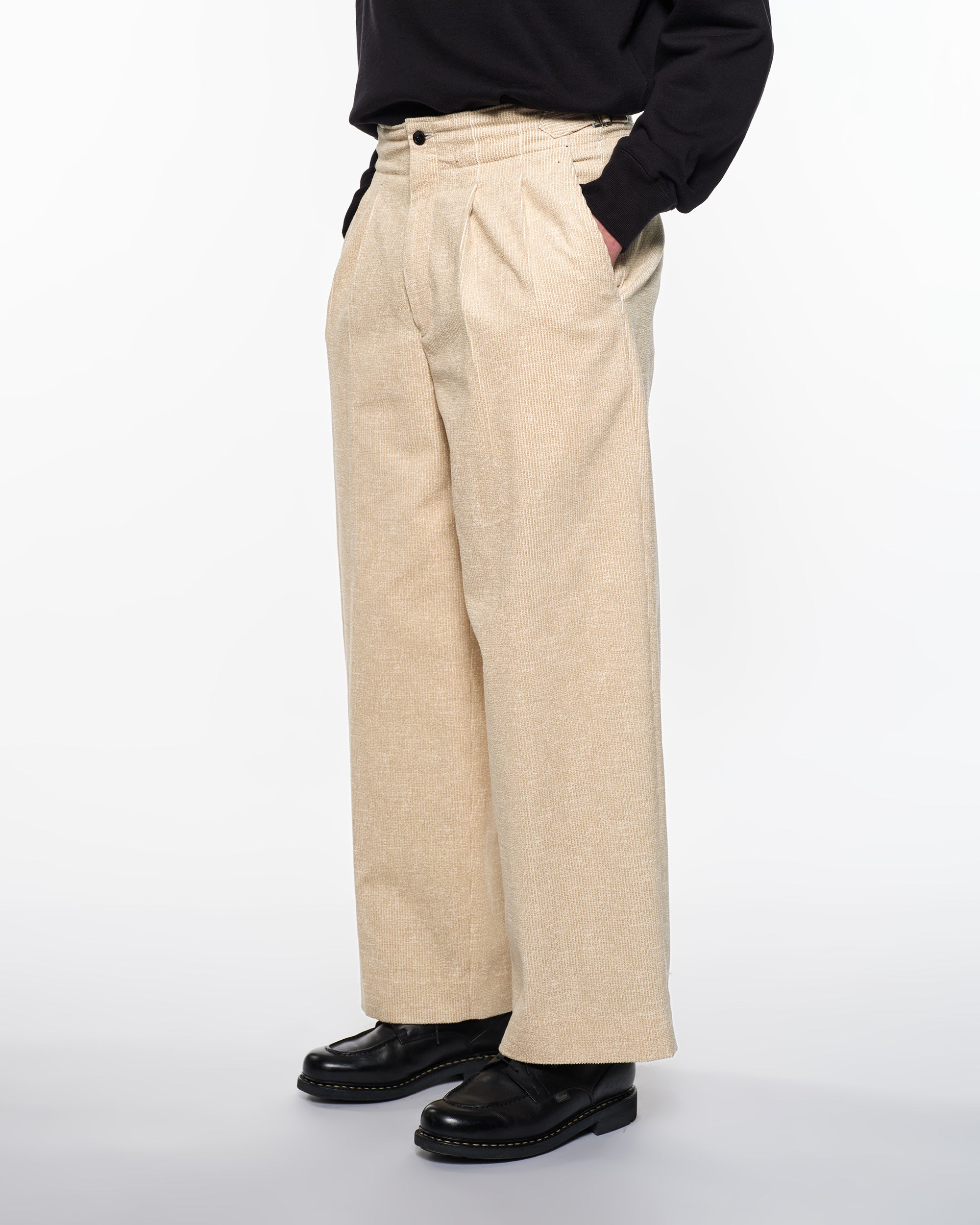 Organic Cotton 8-Wale Corduroy Two Tuck Military Trousers, Ivory