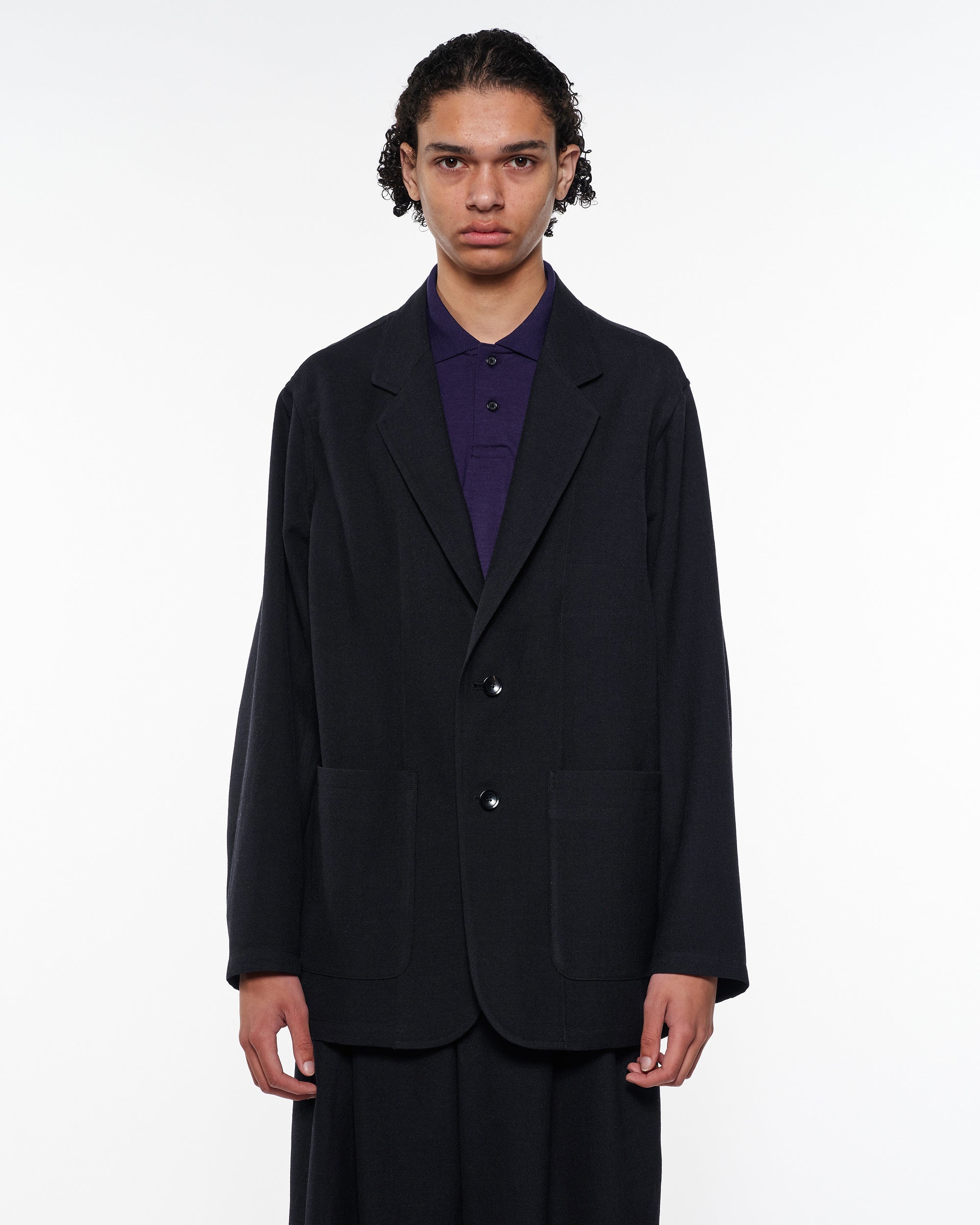 Tumbled Wool Serge Stroll Around Jacket, Chambray Black