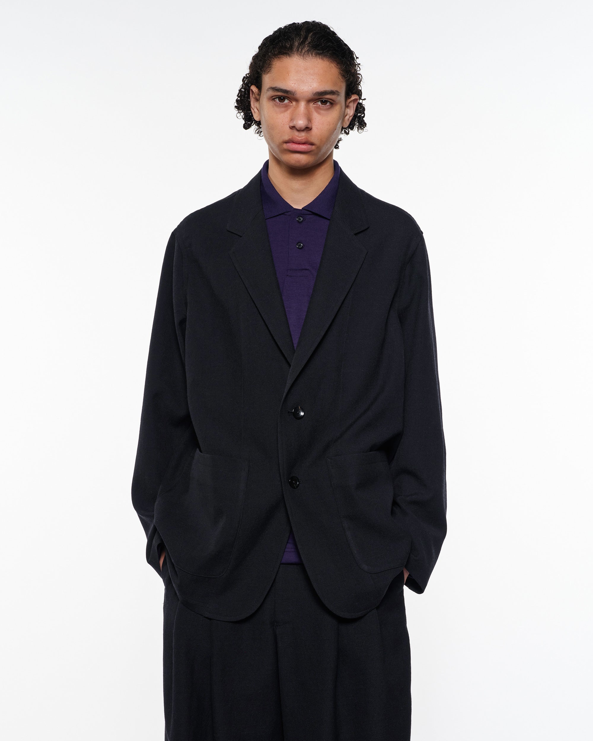 Tumbled Wool Serge Stroll Around Jacket, Chambray Black