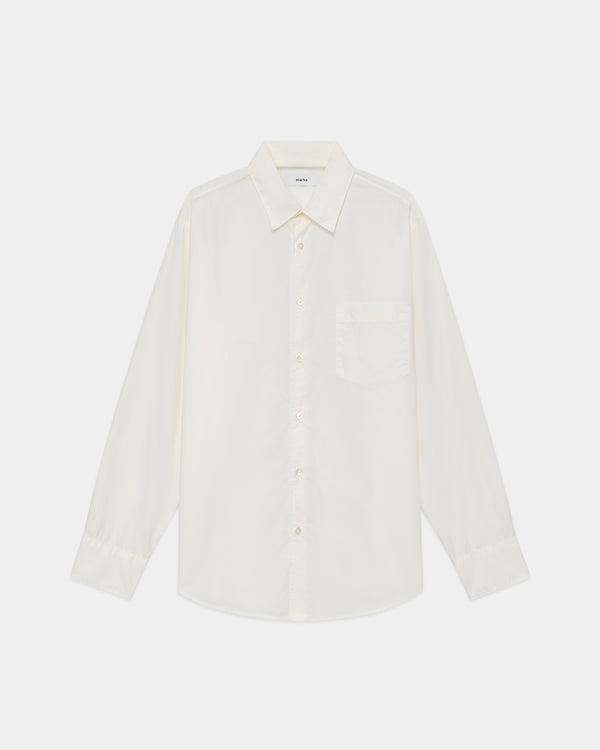 Organic Cotton Silk Typewriter Cloth Regular Collar Shirt, White