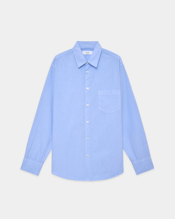 Organic Cotton Silk Typewriter Cloth Regular Collar Shirt, Saxe