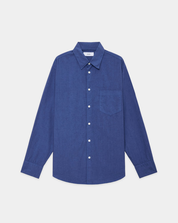 Organic Cotton Silk Typewriter Cloth Regular Collar Shirt, Blue