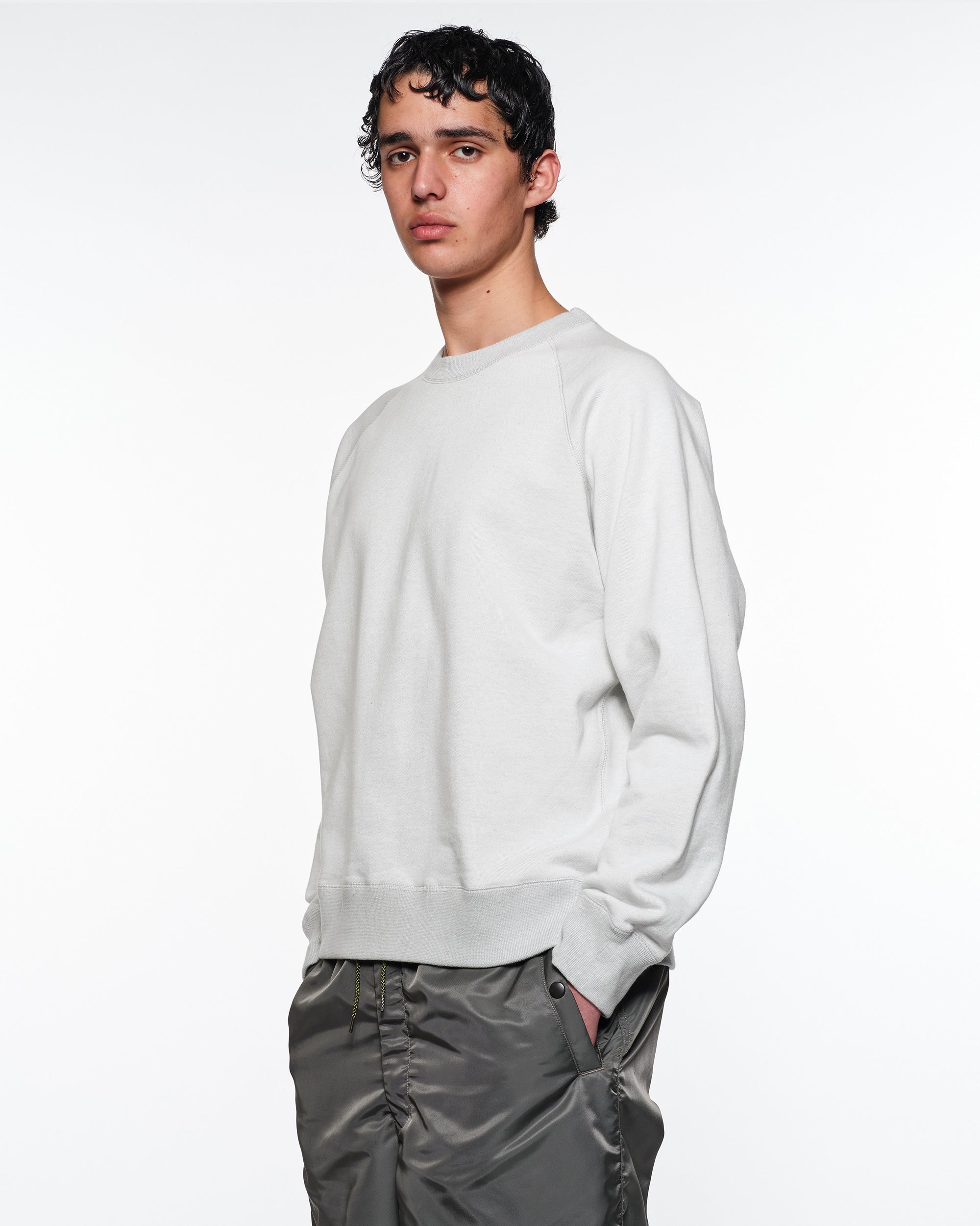 20/10 Recycle Suvin Organic Cotton Fleece Raglan Crew Neck, Heather Gray