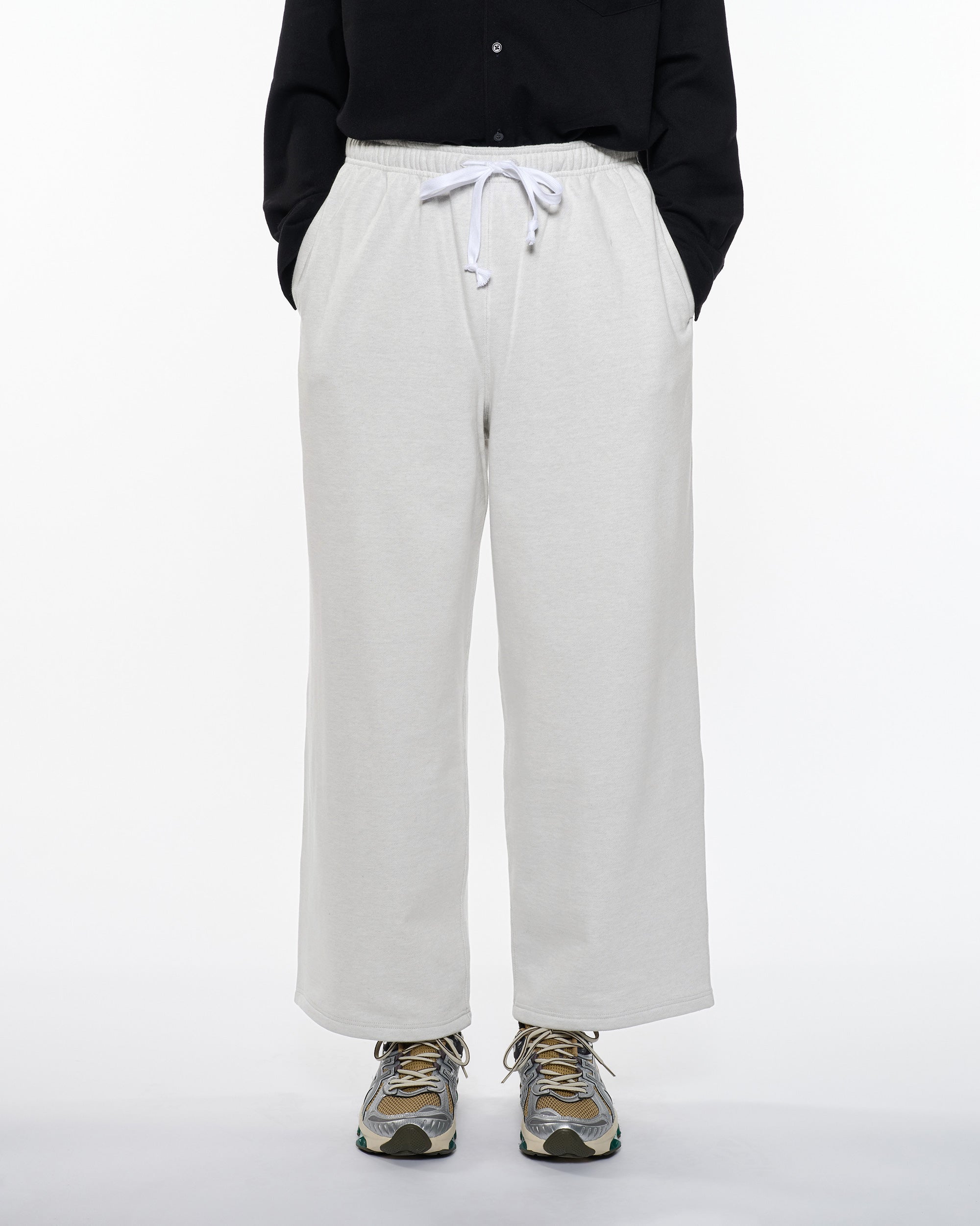 20/10 Recycle Suvin Organic Cotton Fleece Wide Straight Easy Pants, Heather Gray