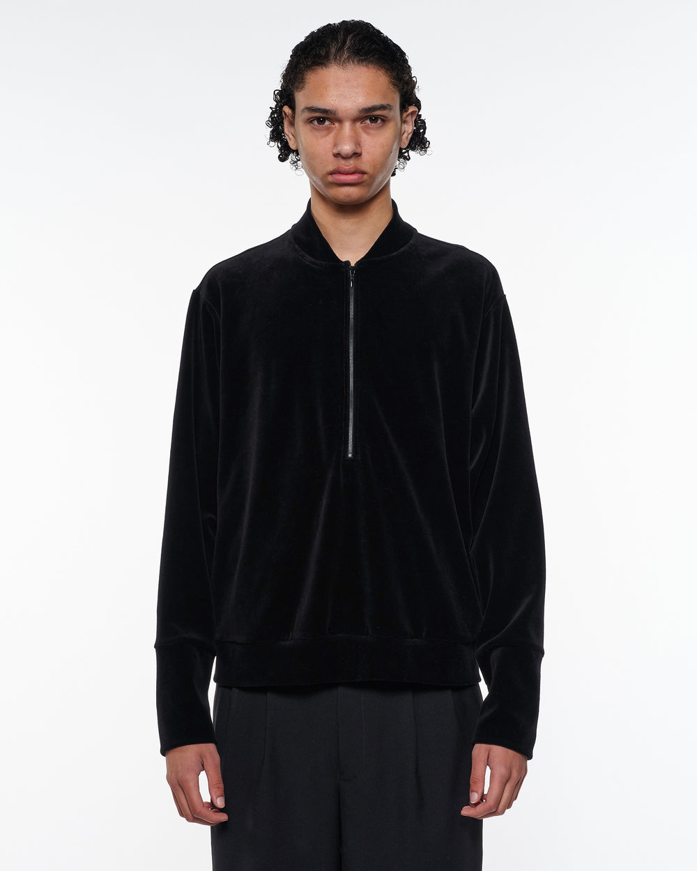30/- Organic Cotton Velour Half Zip Track Jacket, Dark Navy