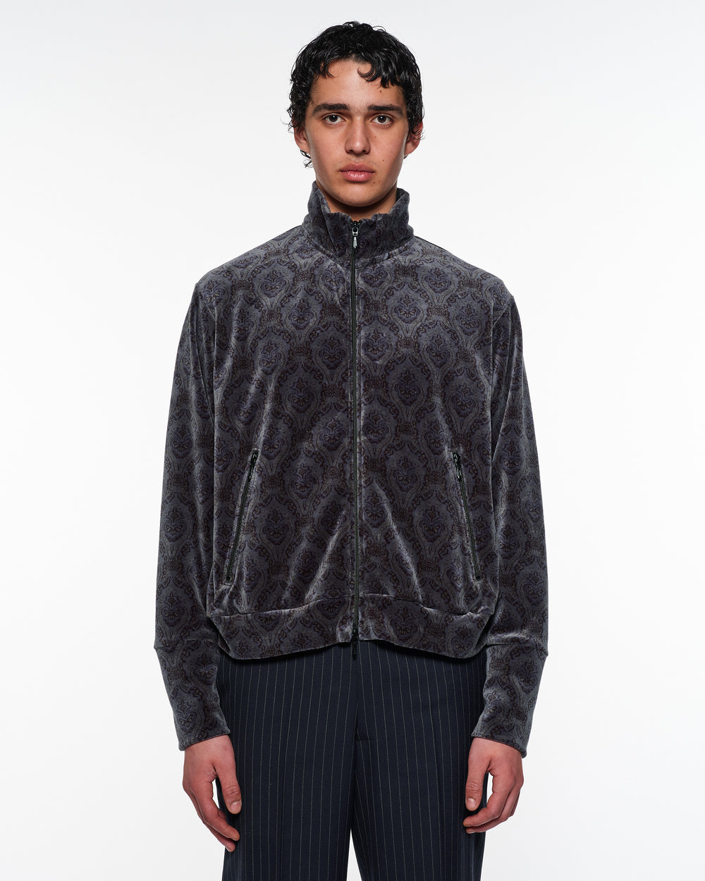 30/- Organic Cotton Velour Jacquard Full Zip Track Jacket, Wall Cloth
