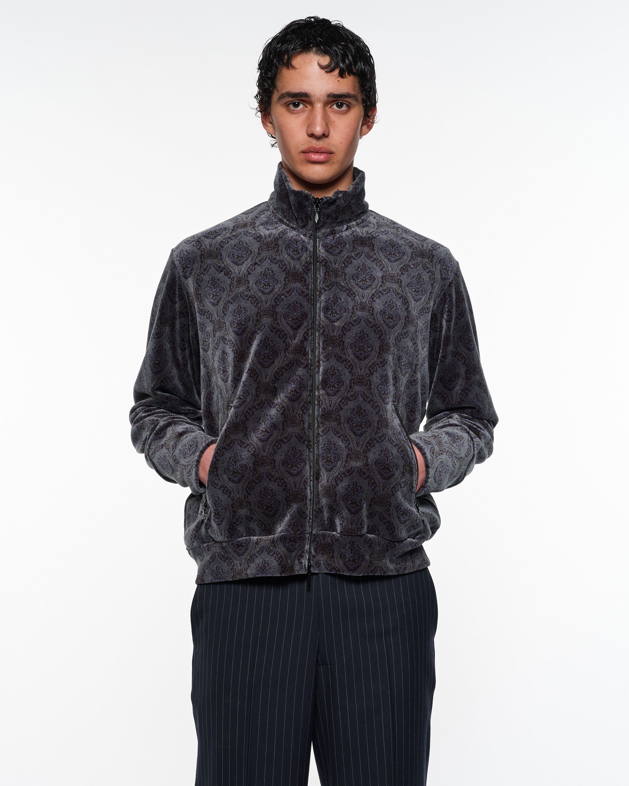 30/- Organic Cotton Velour Jacquard Full Zip Track Jacket, Wall Cloth