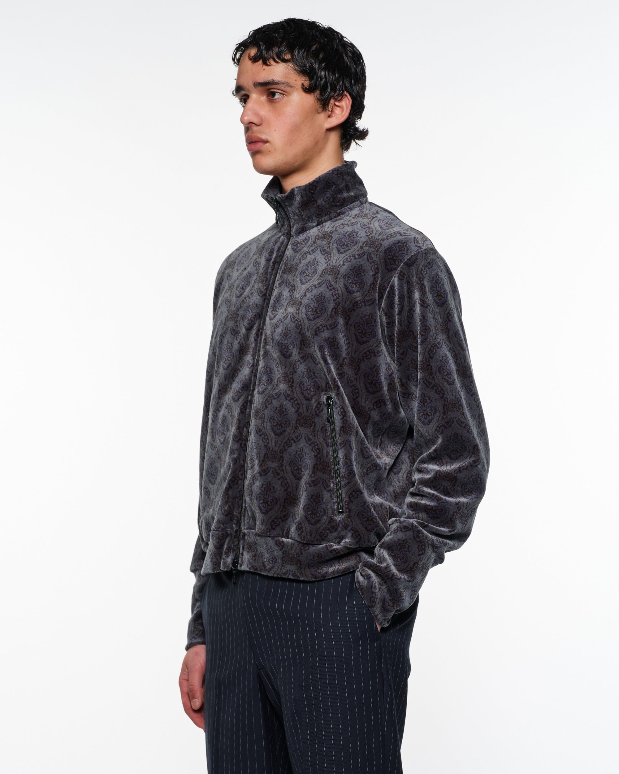 30/- Organic Cotton Velour Jacquard Full Zip Track Jacket, Wall Cloth