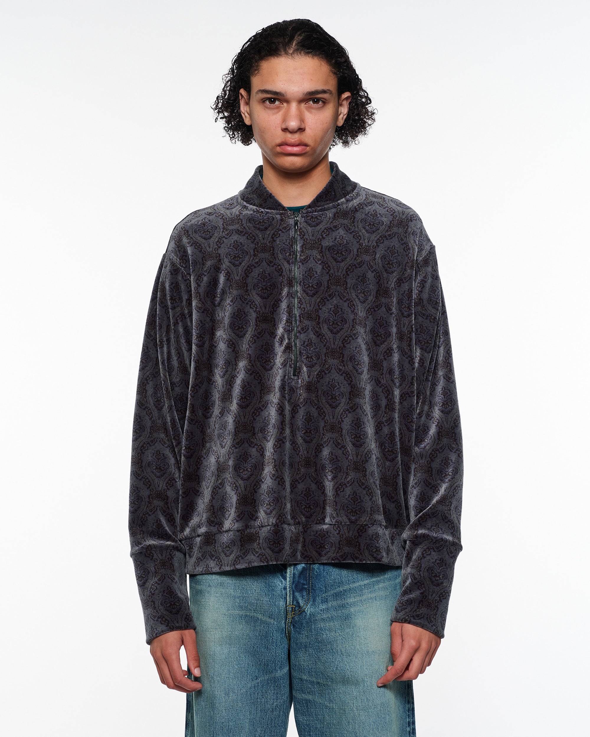 30/- Organic Cotton  Velour Jacquard Half Zip Track Jacket, Wall Cloth