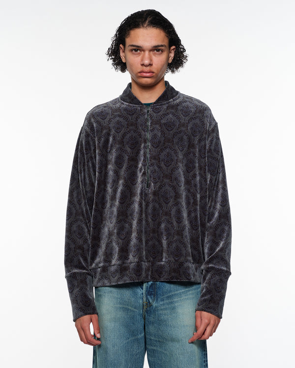 30/- Organic Cotton  Velour Jacquard Half Zip Track Jacket, Wall Cloth