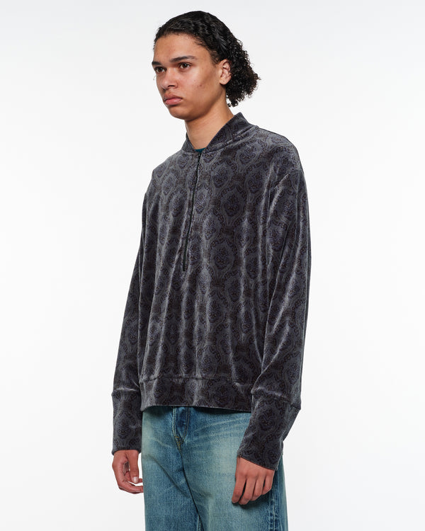 30/- Organic Cotton  Velour Jacquard Half Zip Track Jacket, Wall Cloth
