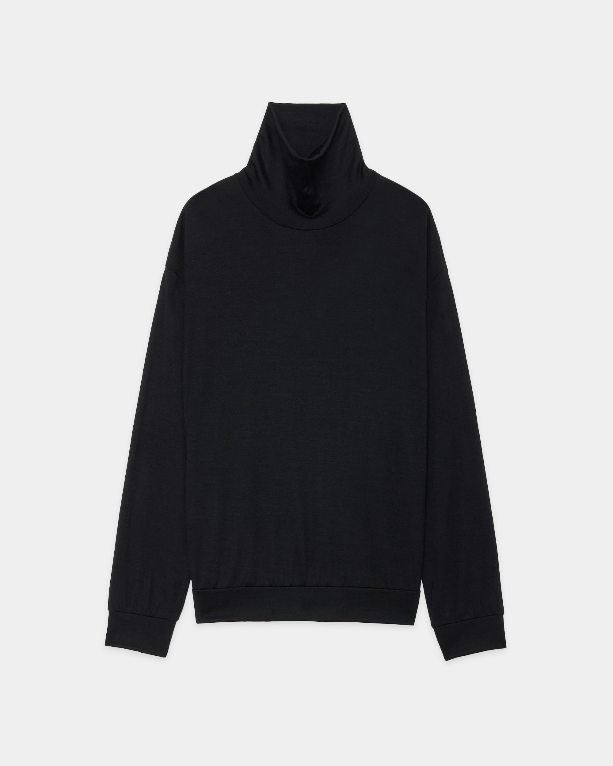 2/72 Wool Single Jersey Washable Turtle Neck, Black