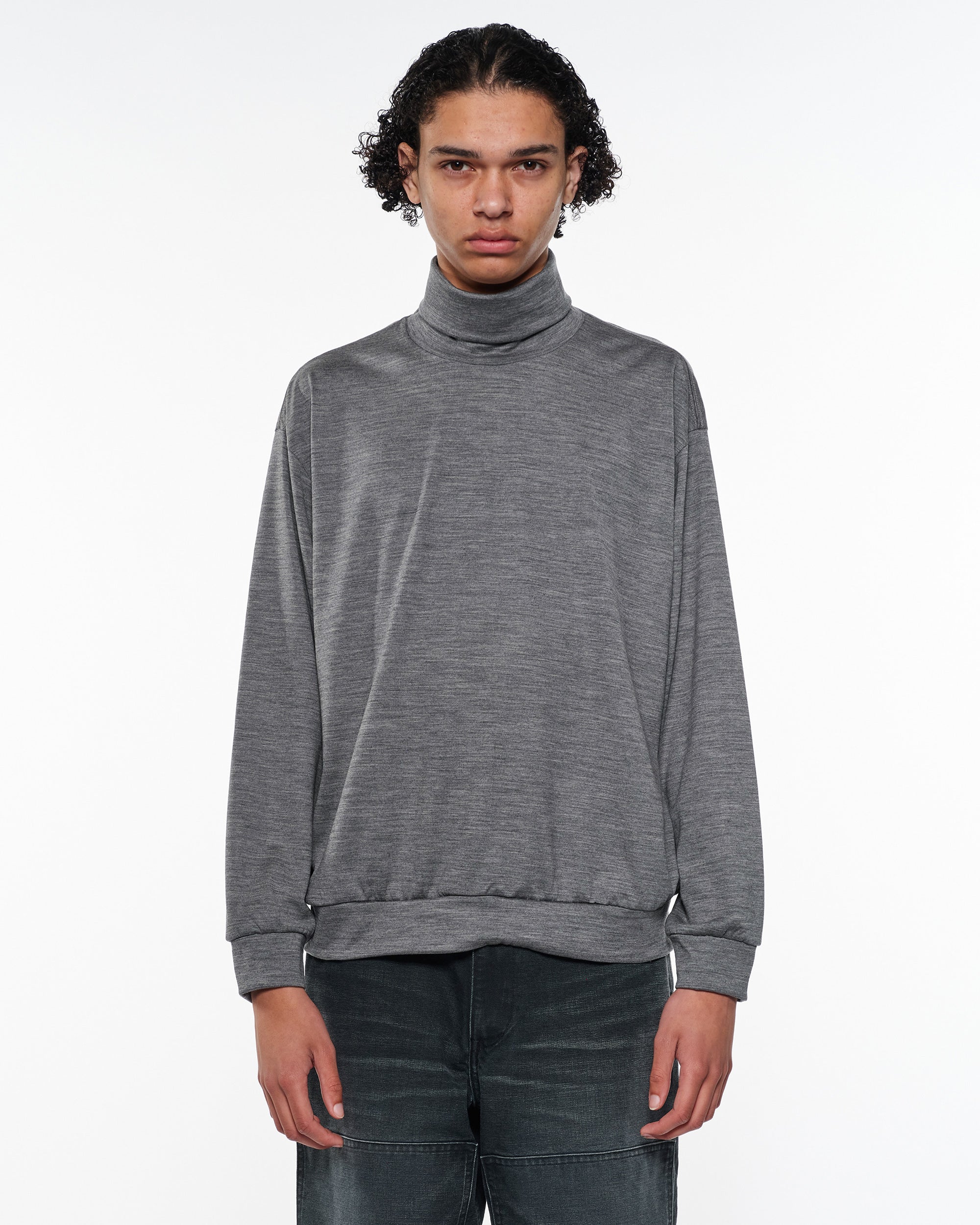 2/72 Wool Single Jersey Washable Turtle Neck, Top Gray