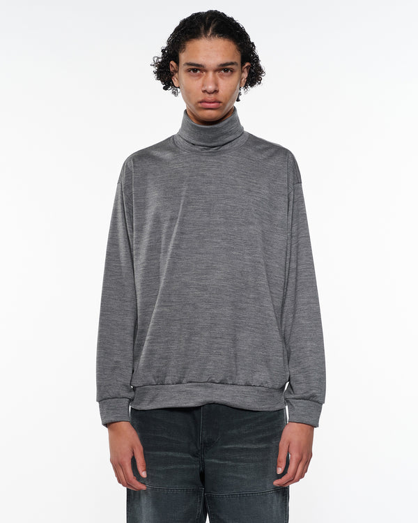 2/72 Wool Single Jersey Washable Turtle Neck, Top Gray