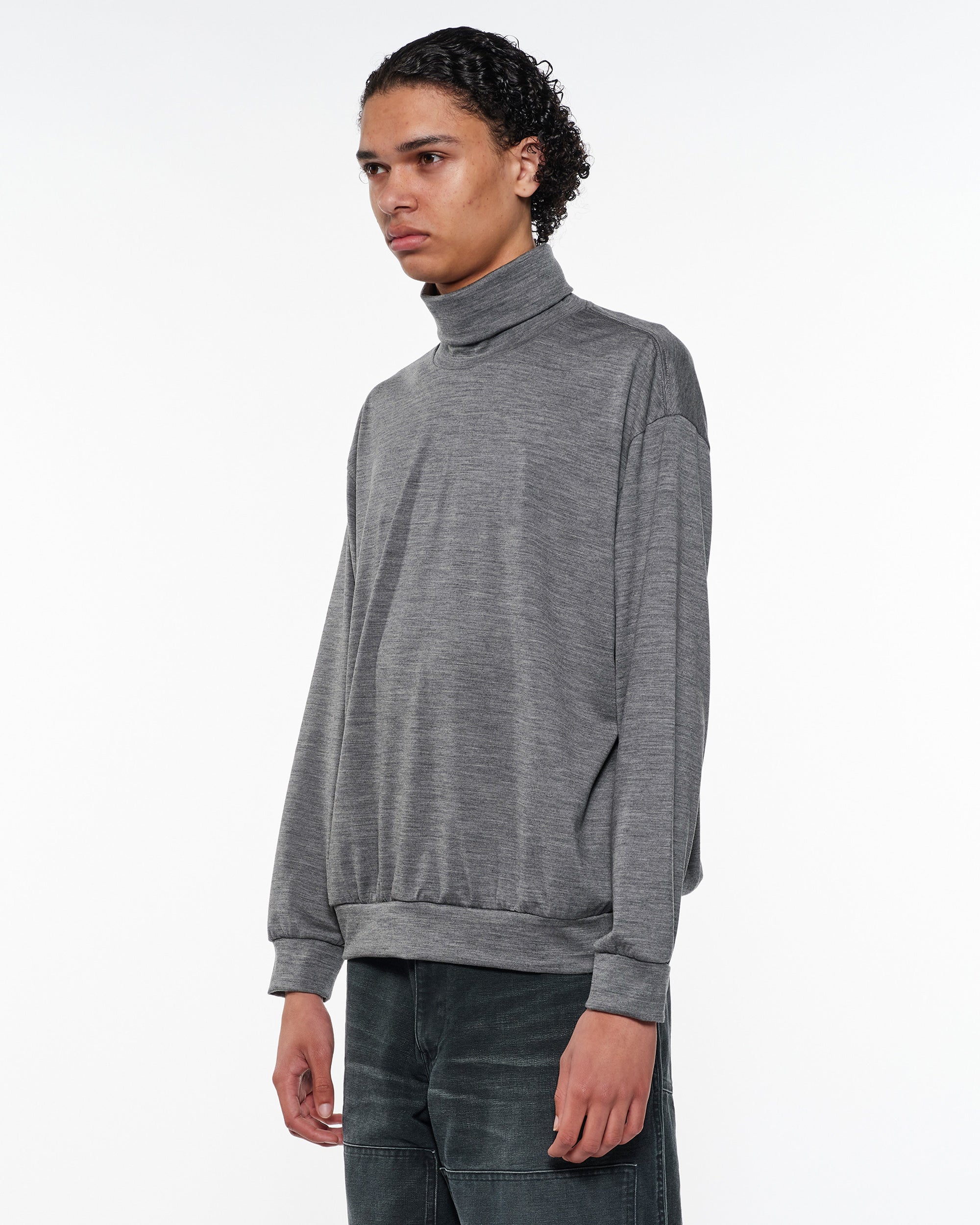 2/72 Wool Single Jersey Washable Turtle Neck, Top Gray