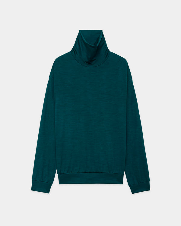 2/72 Wool Single Jersey Washable Turtle Neck, Dark Green