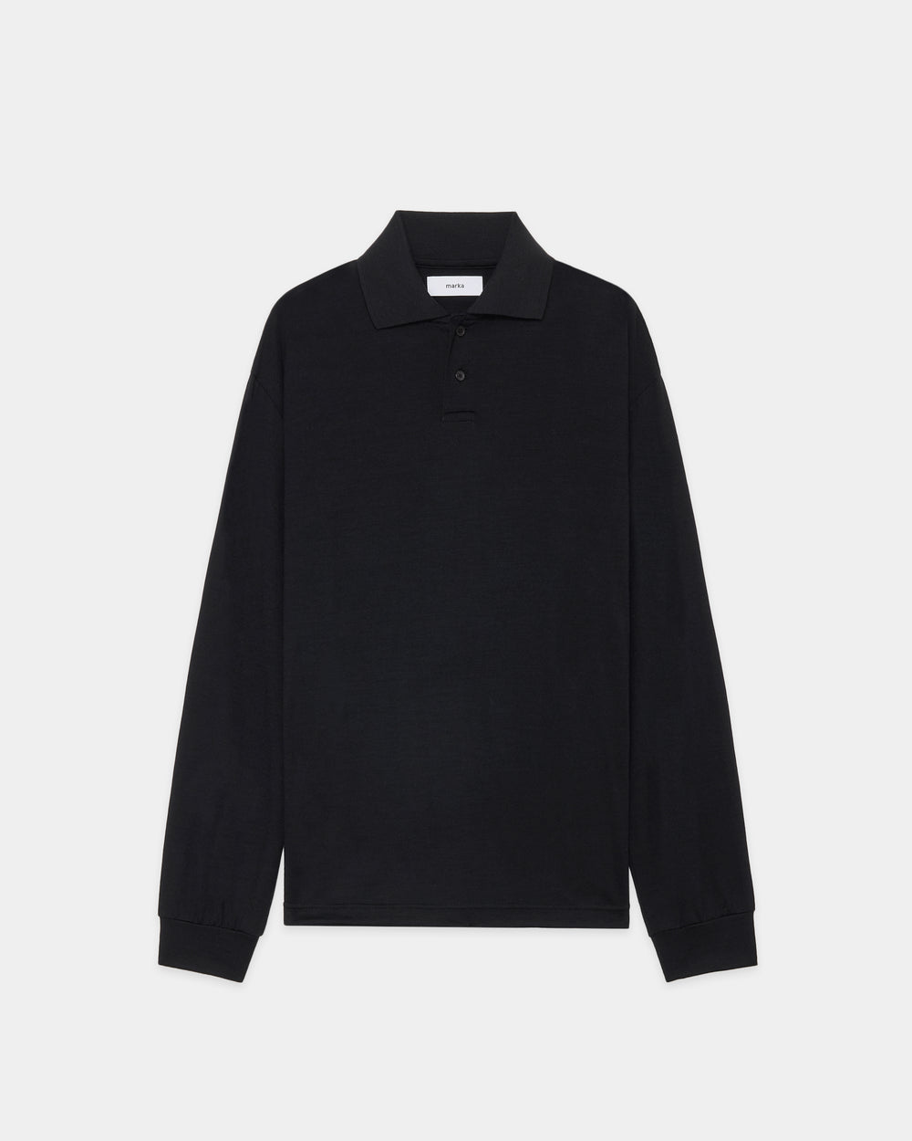 ウォッシャブルウール天竺 / 2ボタンポロL/S Tee, Black