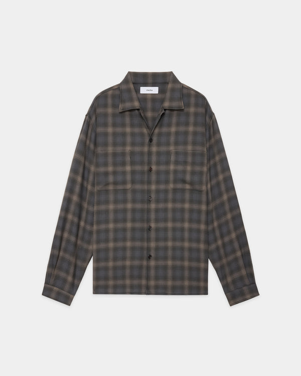 スーパー140'sウールビエラワッシャー タンブラー / ダブルポケットオープンカラーL/Sシャツ, Gray Check