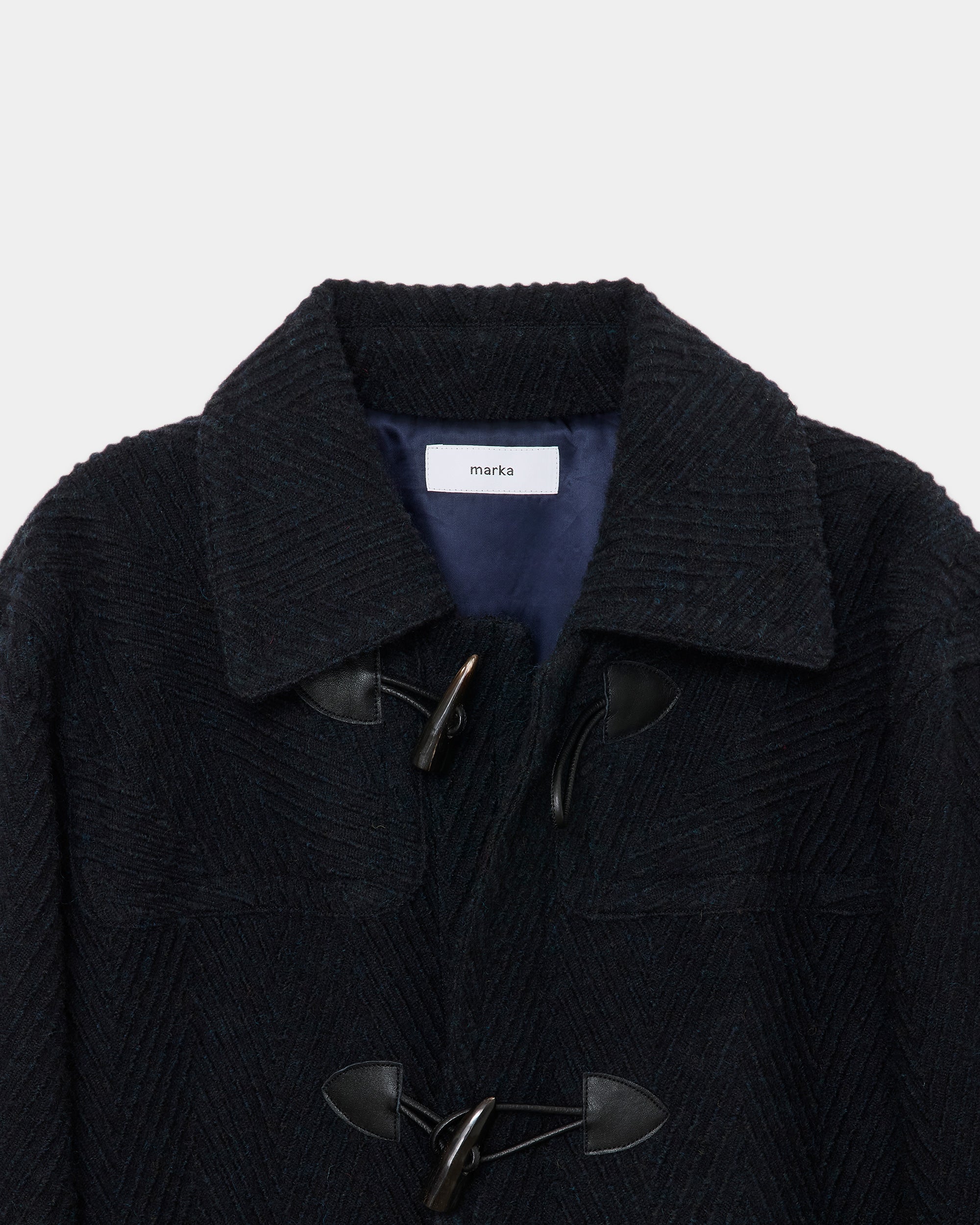 シェトランドウールオーガニックコットン ビッグ へリンボン / ダッフルコート, Top Black