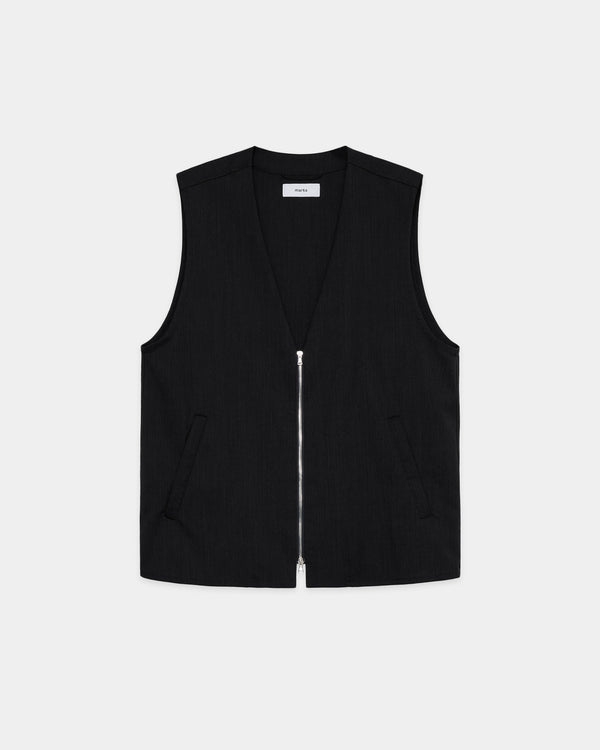 2/60 WOOL TROPICAL MELANGE ZIP VEST, Black