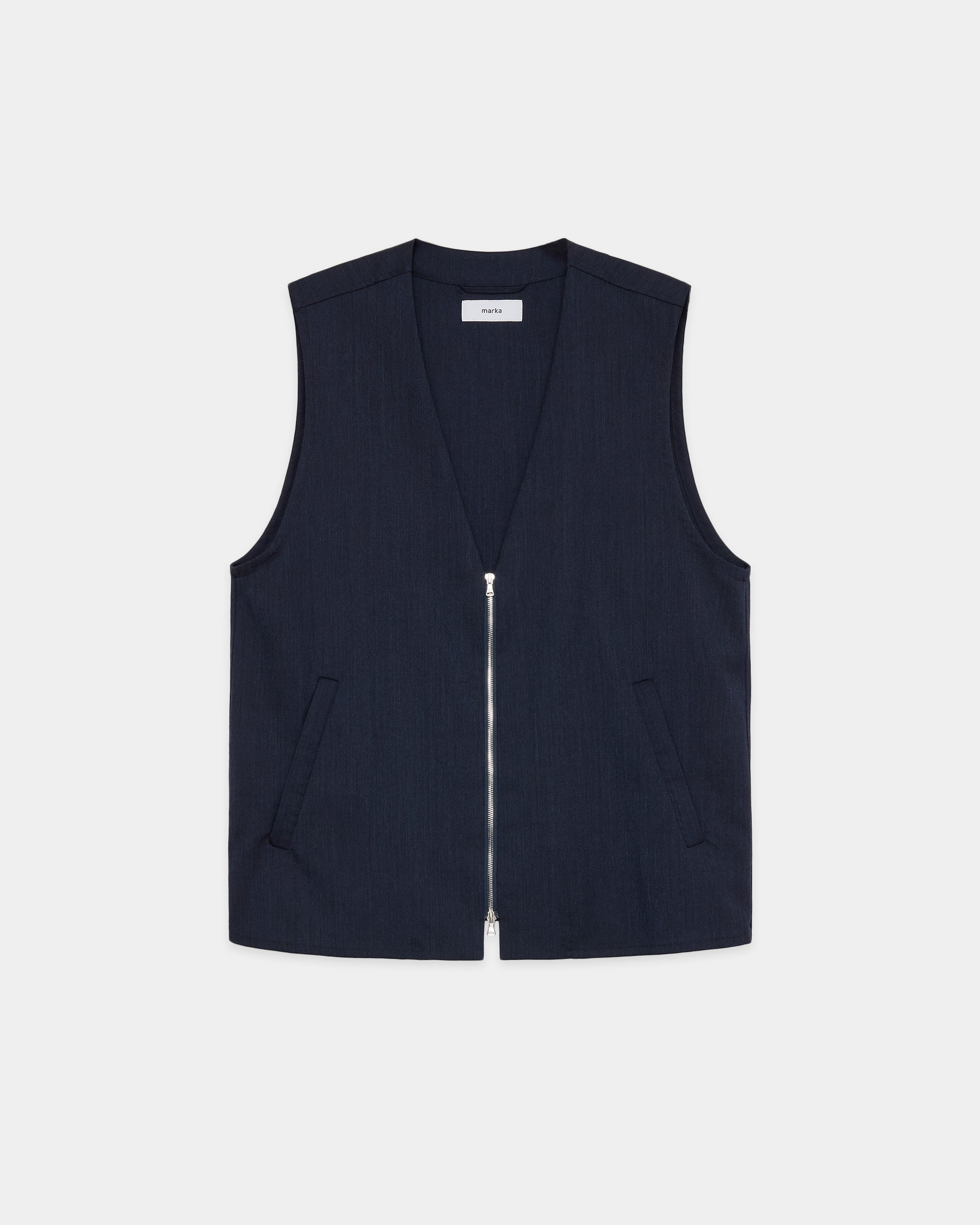 2/60 WOOL TROPICAL MELANGE ZIP VEST, Dark Navy