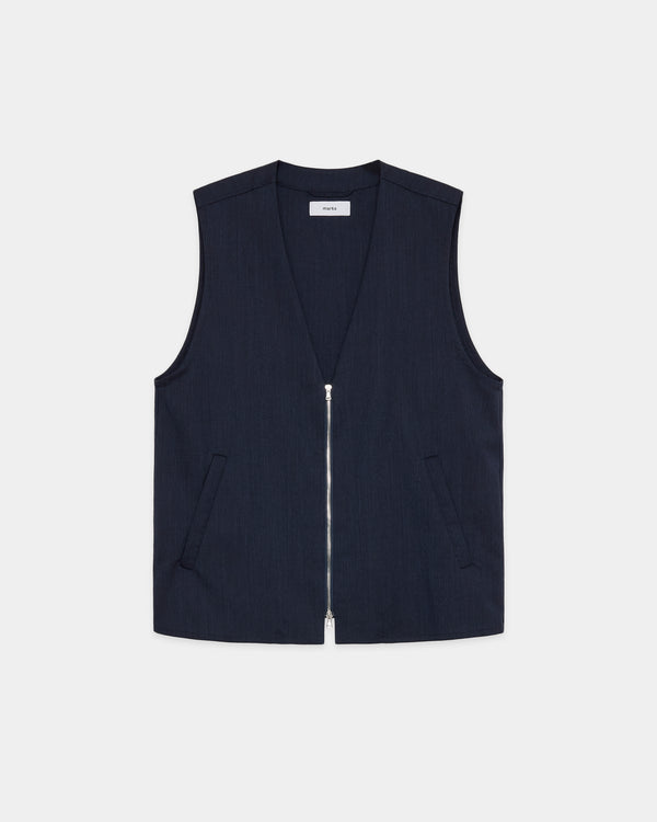 2/60 WOOL TROPICAL MELANGE ZIP VEST, Dark Navy
