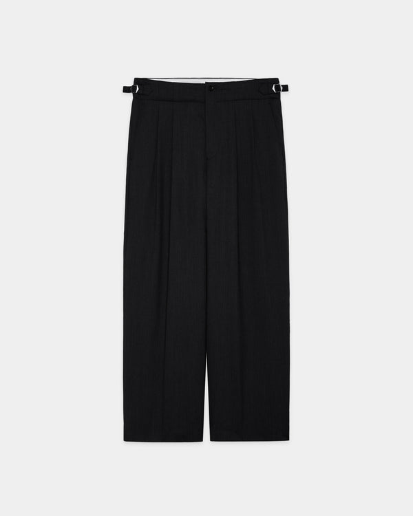 2/60 WOOL TROPICAL MELANGE TWO TUCK MILITARY TROUSERS, Black