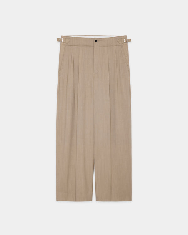 2/60 WOOL TROPICAL MELANGE TWO TUCK MILITARY TROUSERS, Beige