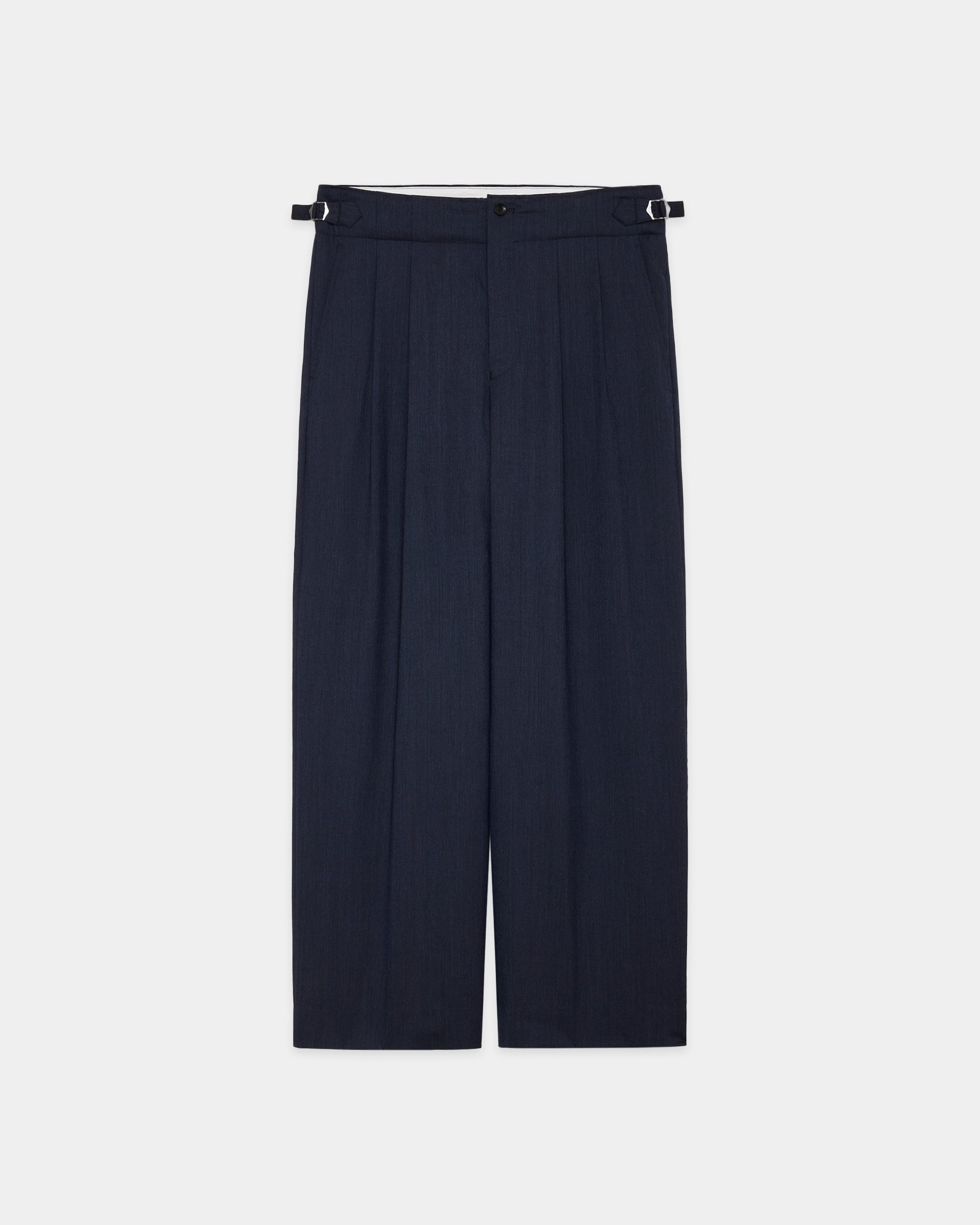 2/60 WOOL TROPICAL MELANGE TWO TUCK MILITARY TROUSERS, Dark Navy