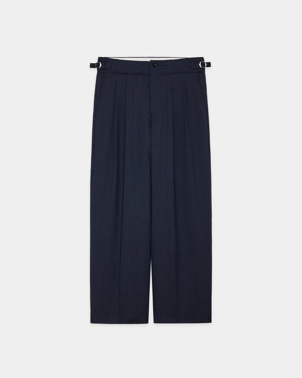 2/60 WOOL TROPICAL MELANGE TWO TUCK MILITARY TROUSERS, Dark Navy