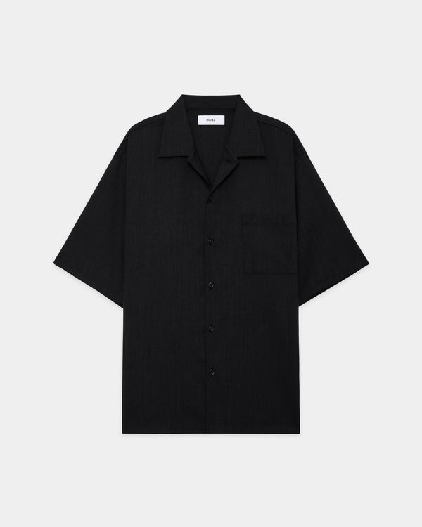 2/60 WOOL TROPICAL MELANGE OPEN COLLAR S/S SHIRT, Black