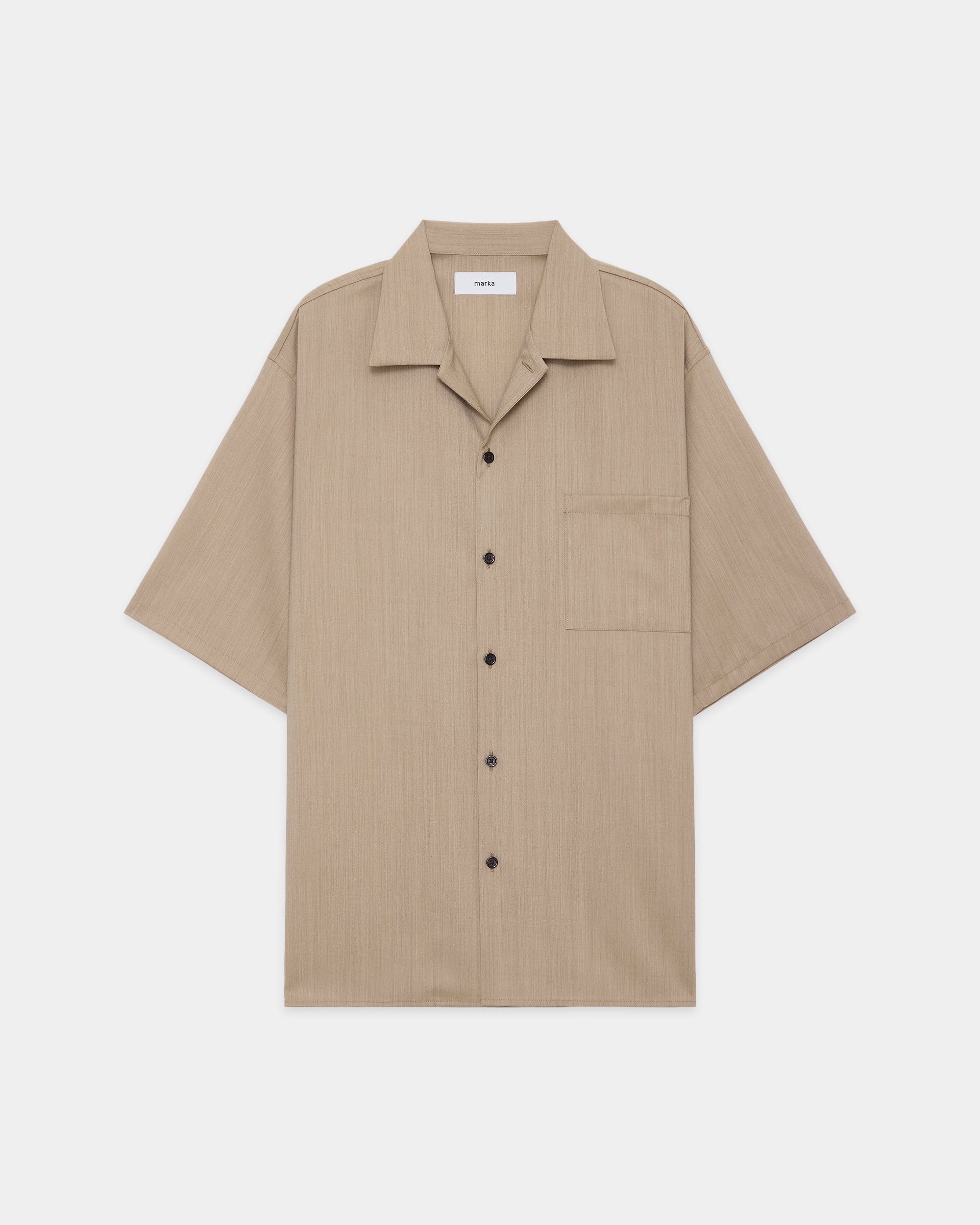 2/60 WOOL TROPICAL MELANGE OPEN COLLAR S/S SHIRT, Beige